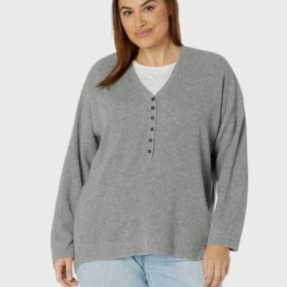 Madewell Plus Size Asherton Waffle Henley Sweater in gray size 1X